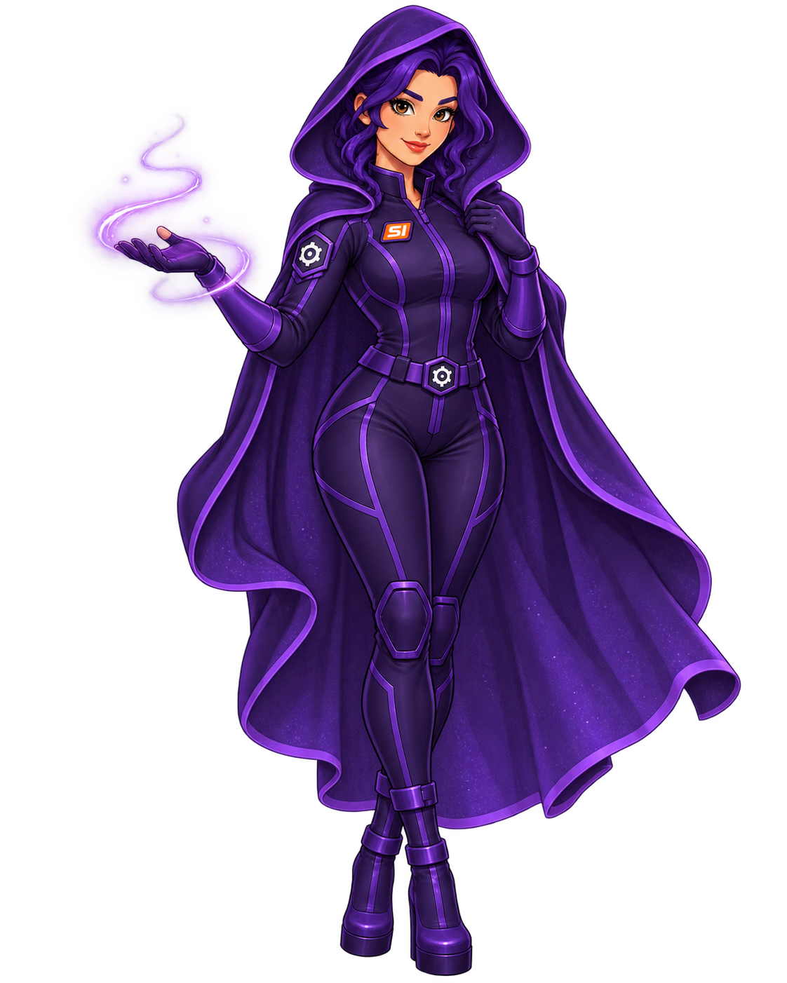 Violet smiling and holding a swirl of violet magic