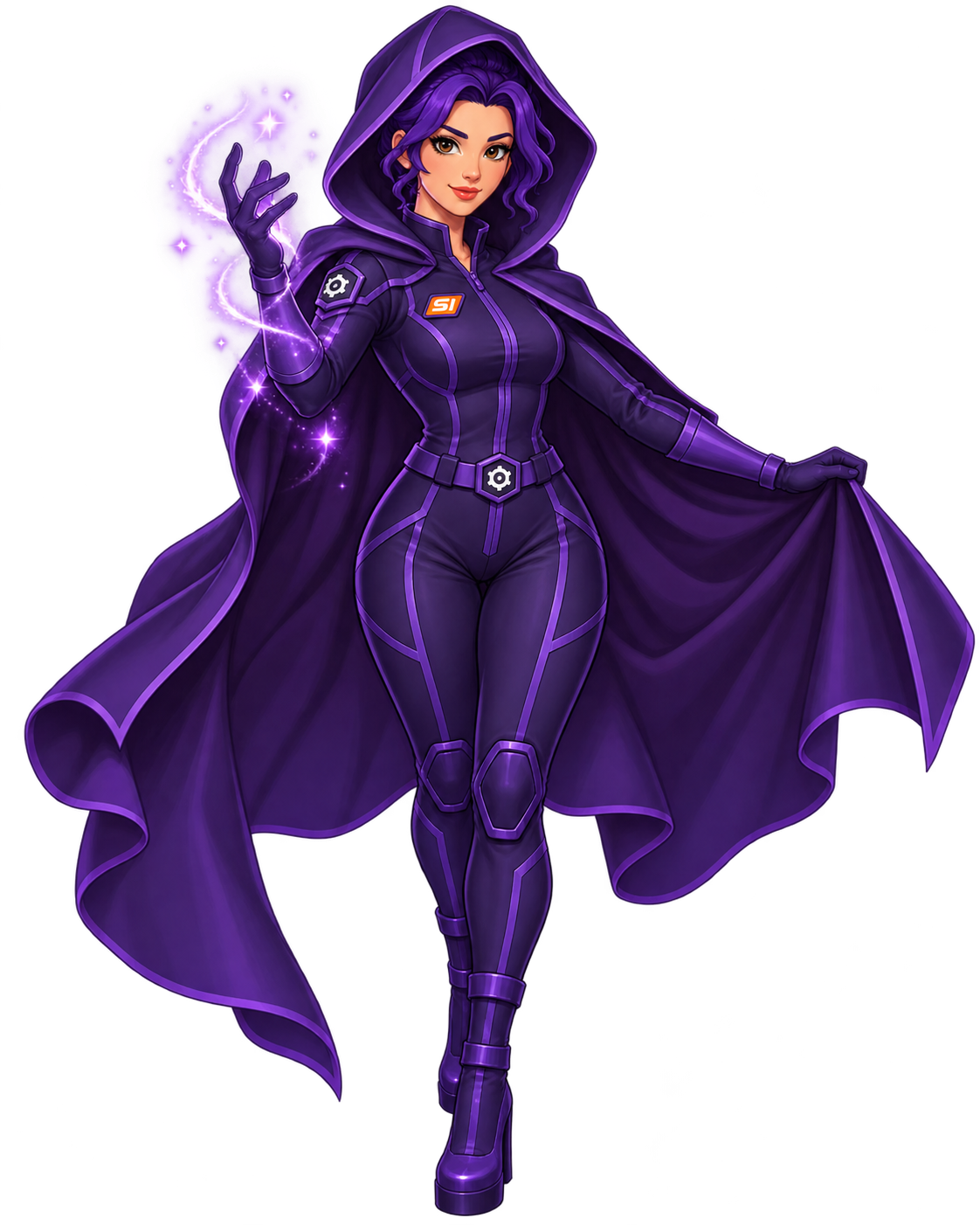 Violet in her violet cloak casting a technical spell