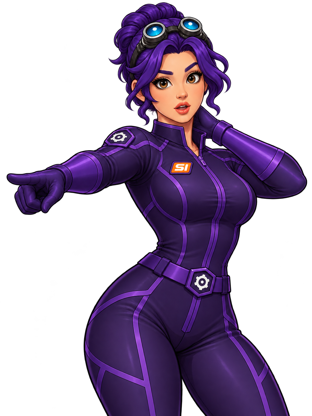 Violet pointing with surprise, calling attention to an important part of the IP Playground